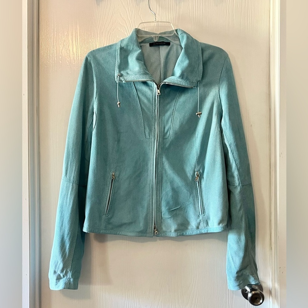 Elie Tahari Aqua Leather Utility Jacket
